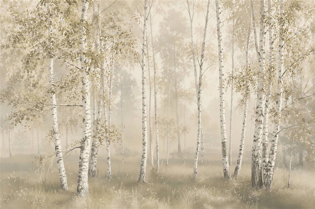 Fotobehang berkenbos in de mist