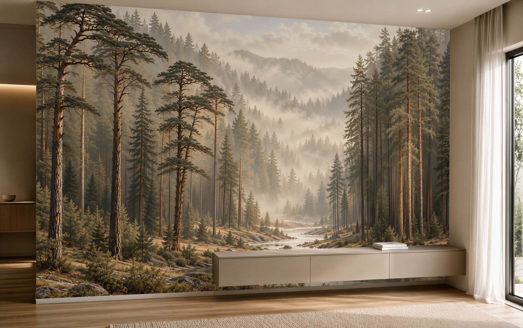 Fotobehang bos in de mist